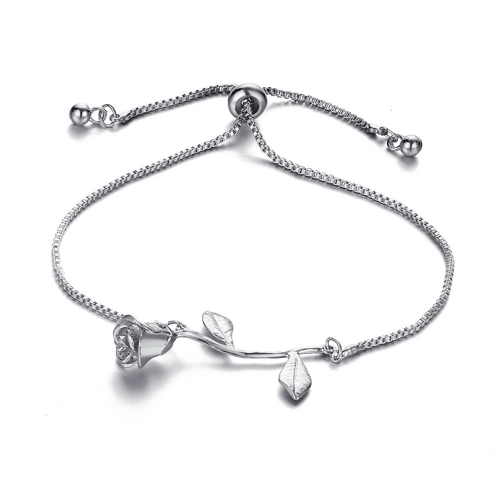 AliExpress WISH Jewelry Small Fresh Rose Flower Pull Bracelet Valentine's Day Birthday Gift Bracelet
