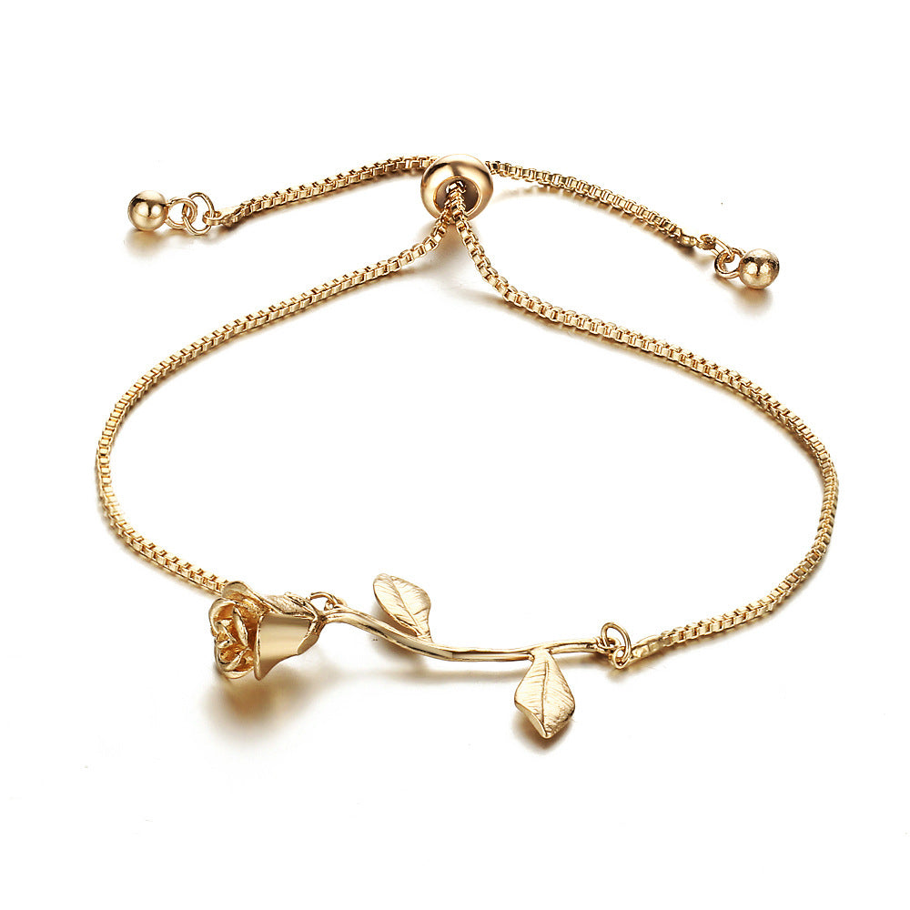 AliExpress WISH Jewelry Small Fresh Rose Flower Pull Bracelet Valentine's Day Birthday Gift Bracelet