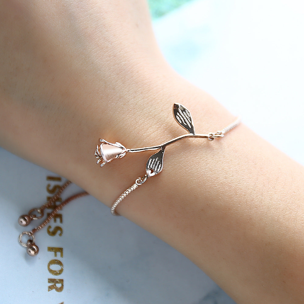 AliExpress WISH Jewelry Small Fresh Rose Flower Pull Bracelet Valentine's Day Birthday Gift Bracelet