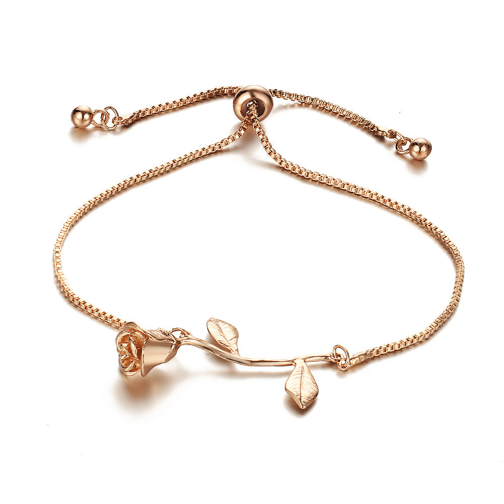 AliExpress WISH Jewelry Small Fresh Rose Flower Pull Bracelet Valentine's Day Birthday Gift Bracelet