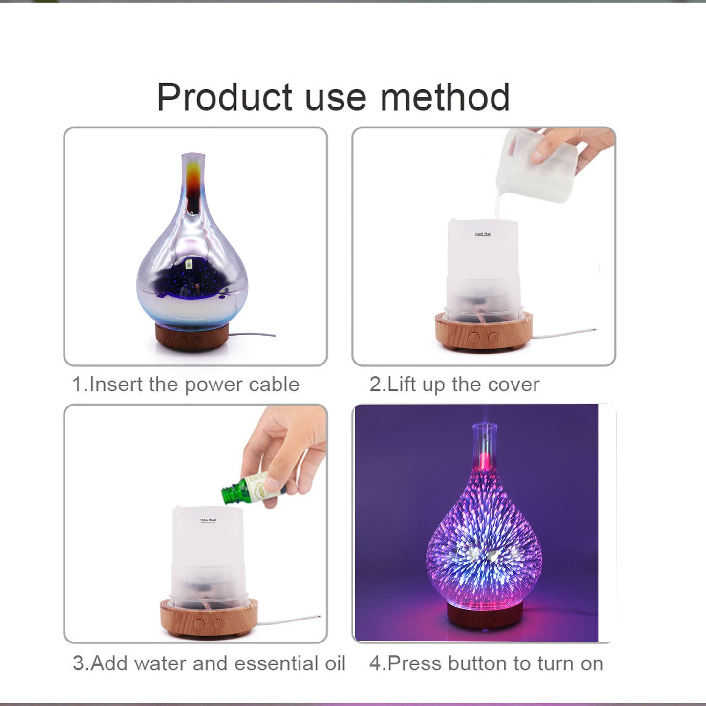 Creative 3D Glass Firework Humidifier Colorful LED Atmospheric Lamp Aroma Humidifier