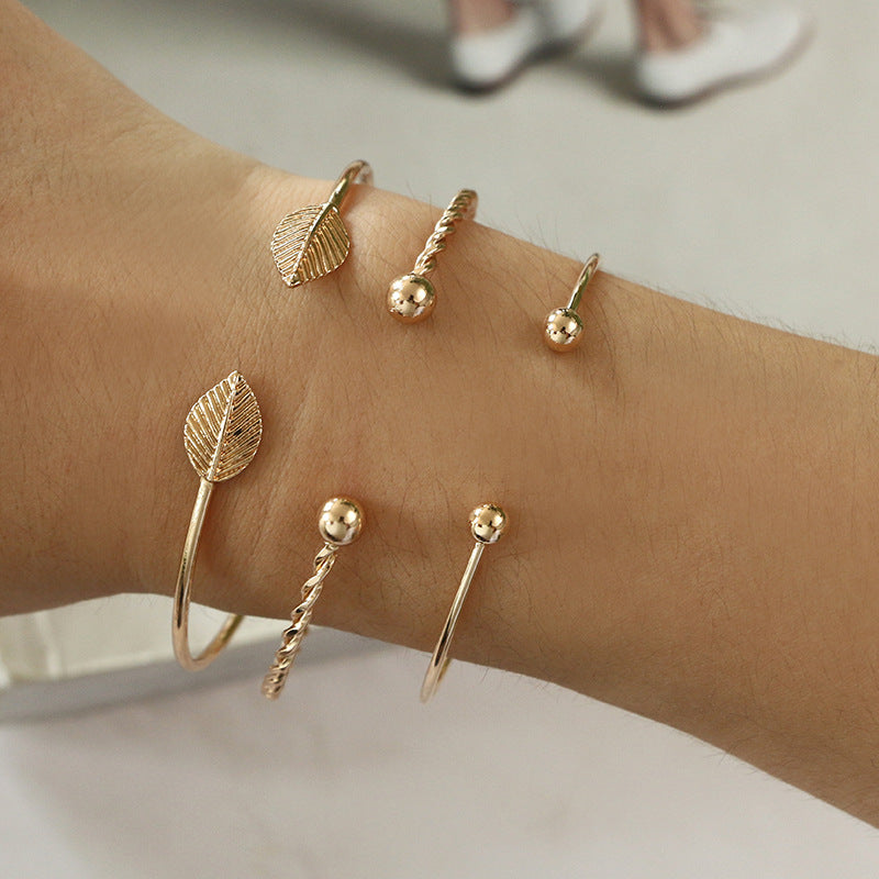 Trio of Bracelets leaf ball alloy bracelet / bracelet three-piece suit set men and women