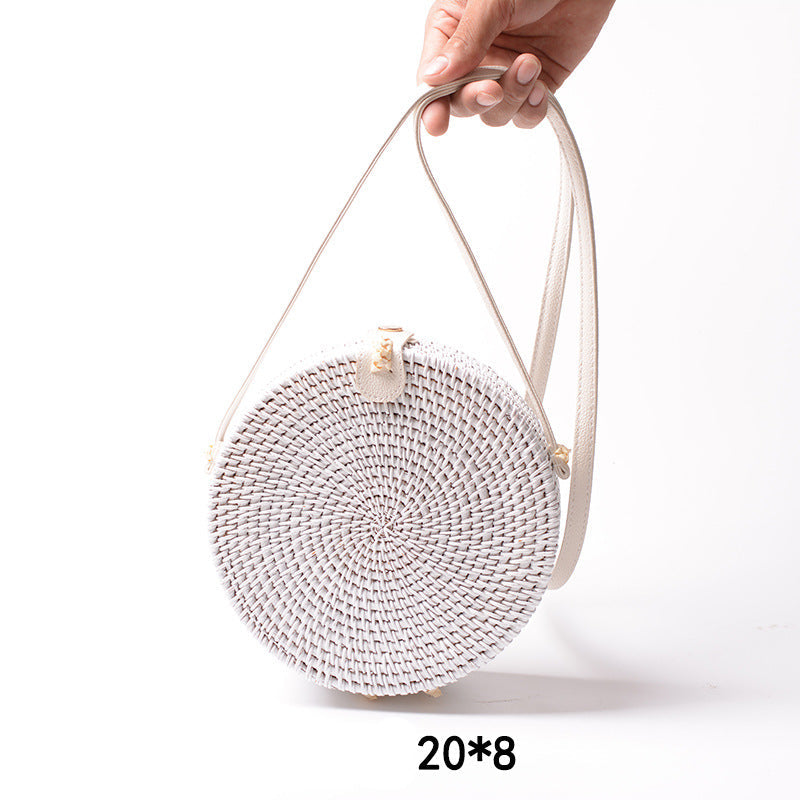 Factory direct supply special sale rattan ins handmade rattan white 20*8PU leather buckle bag