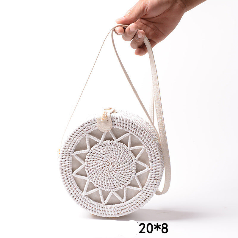 Factory direct supply special sale rattan ins handmade rattan white 20*8PU leather buckle bag