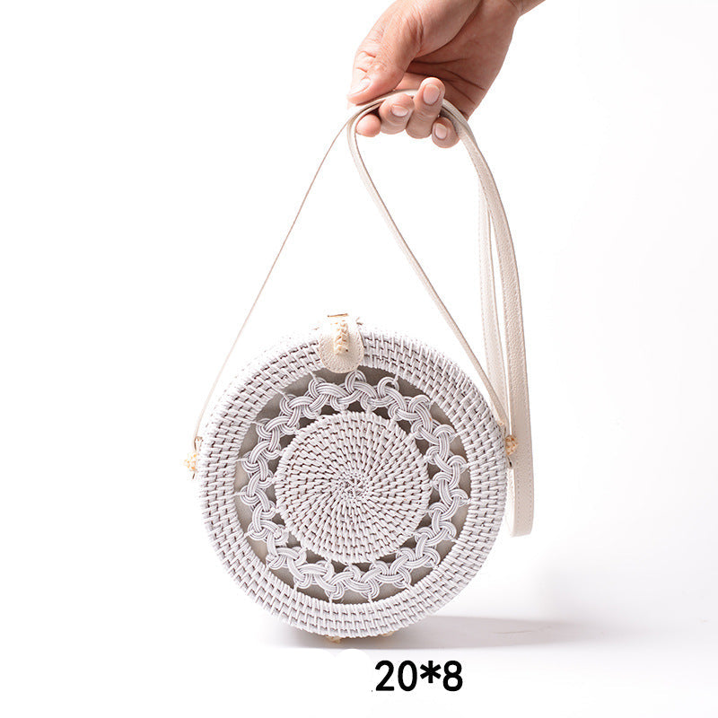 Factory direct supply special sale rattan ins handmade rattan white 20*8PU leather buckle bag
