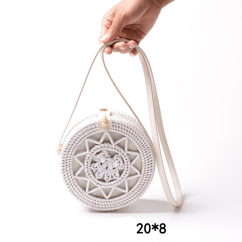 Factory direct supply special sale rattan ins handmade rattan white 20*8PU leather buckle bag