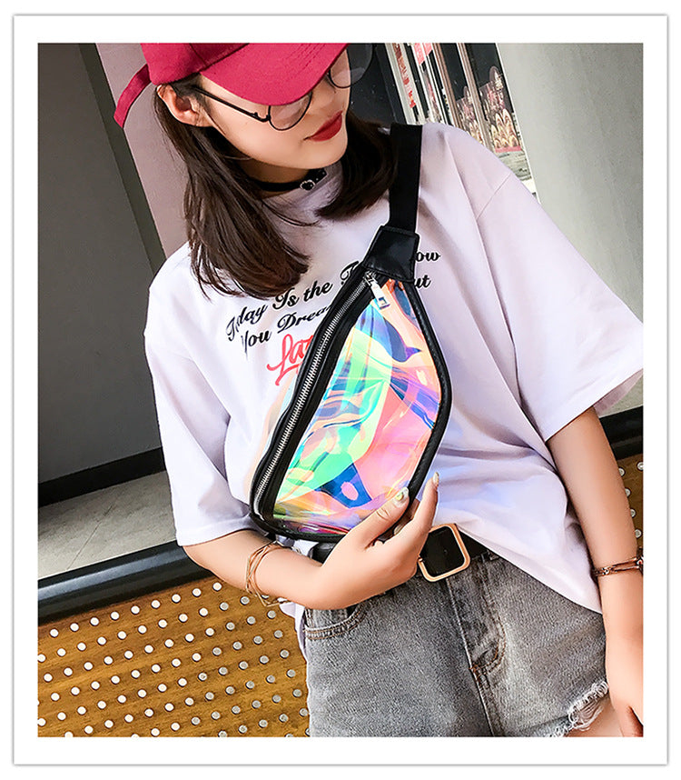 Sports pockets running mobile phone waterproof bag PU transparent reflective chest bag Messenger bag laser pockets ladies cross-border