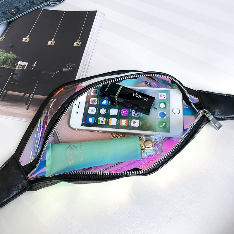 Sports pockets running mobile phone waterproof bag PU transparent reflective chest bag Messenger bag laser pockets ladies cross-border