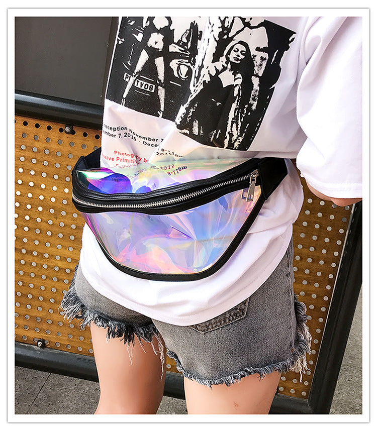 Sports pockets running mobile phone waterproof bag PU transparent reflective chest bag Messenger bag laser pockets ladies cross-border