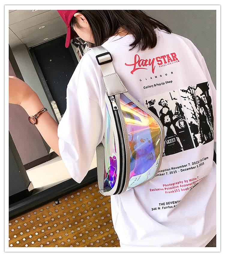 Sports pockets running mobile phone waterproof bag PU transparent reflective chest bag Messenger bag laser pockets ladies cross-border