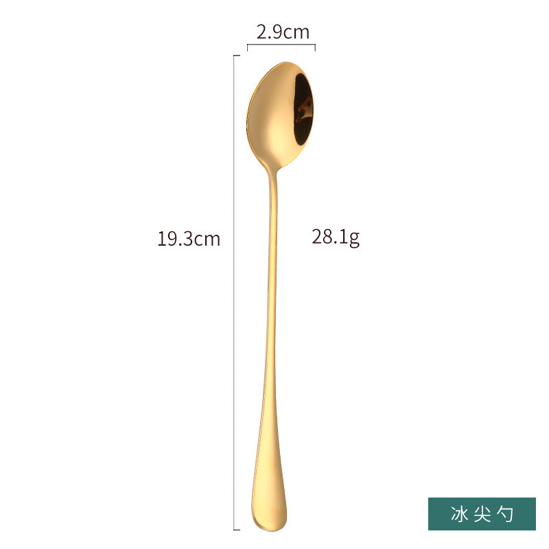 1010 304 stainless steel ice scoop tip round stainless steel stirring spoon cocktail long handle spoon titanium tableware