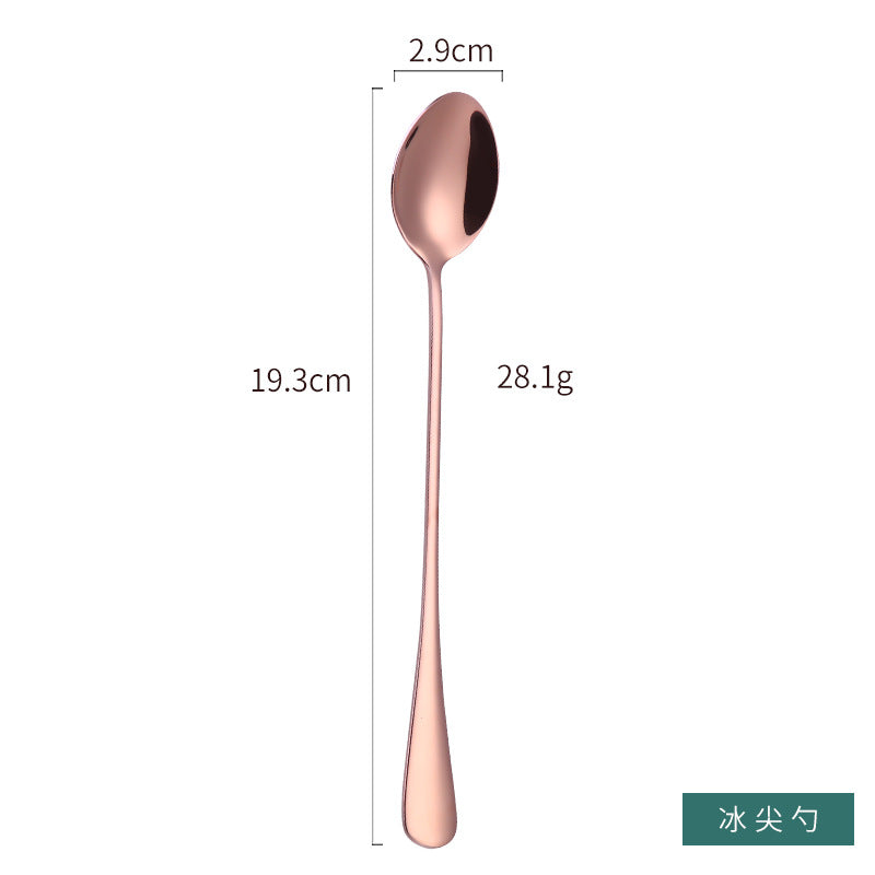 1010 304 stainless steel ice scoop tip round stainless steel stirring spoon cocktail long handle spoon titanium tableware