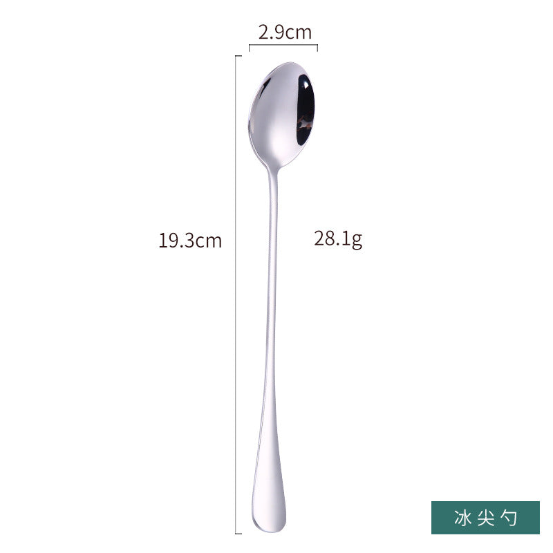 1010 304 stainless steel ice scoop tip round stainless steel stirring spoon cocktail long handle spoon titanium tableware