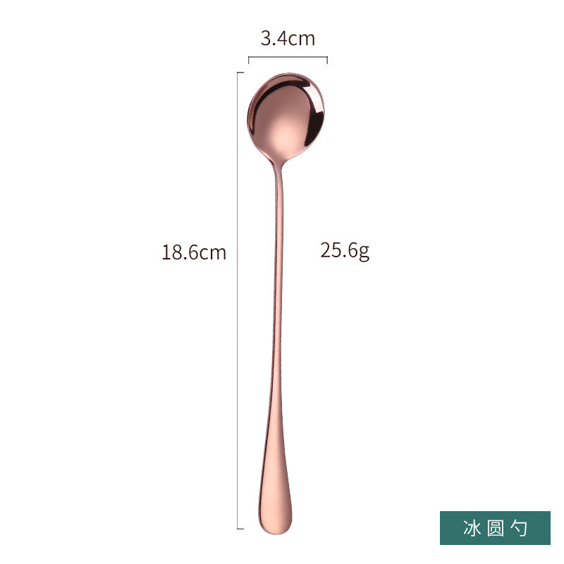 1010 304 stainless steel ice scoop tip round stainless steel stirring spoon cocktail long handle spoon titanium tableware