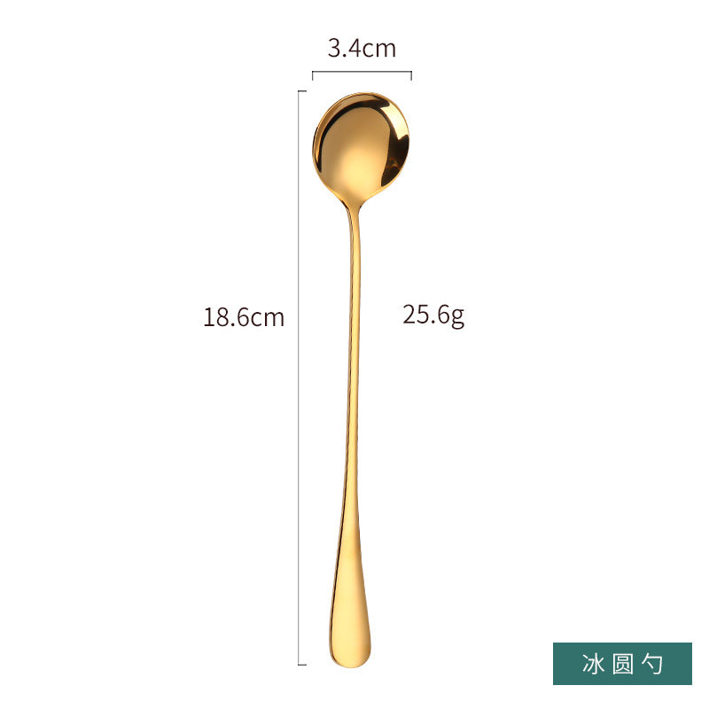 1010 304 stainless steel ice scoop tip round stainless steel stirring spoon cocktail long handle spoon titanium tableware