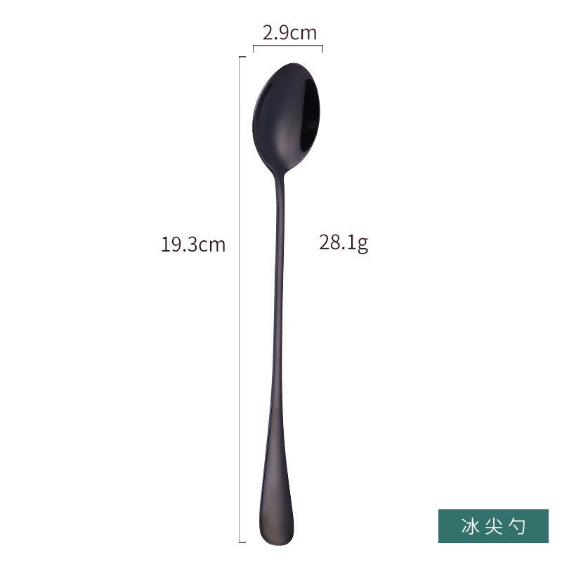 1010 304 stainless steel ice scoop tip round stainless steel stirring spoon cocktail long handle spoon titanium tableware