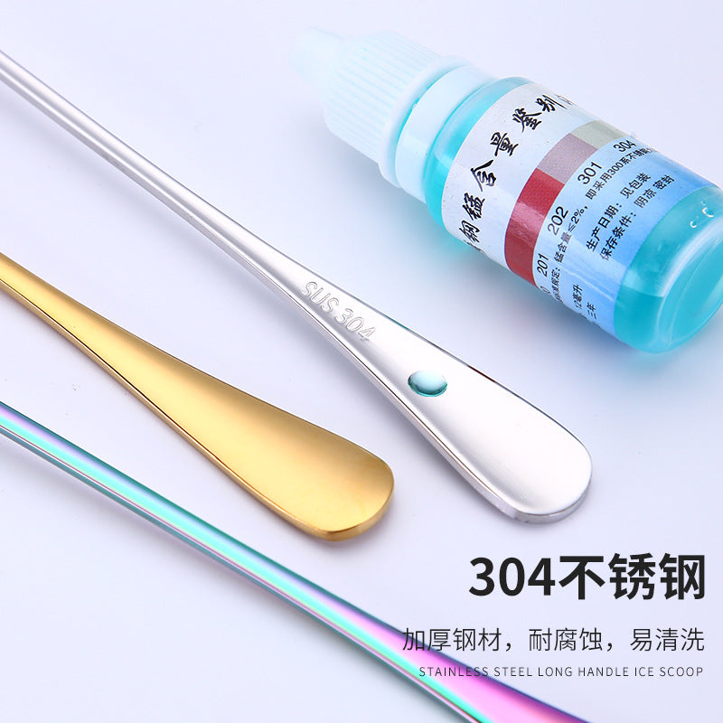1010 304 stainless steel ice scoop tip round stainless steel stirring spoon cocktail long handle spoon titanium tableware