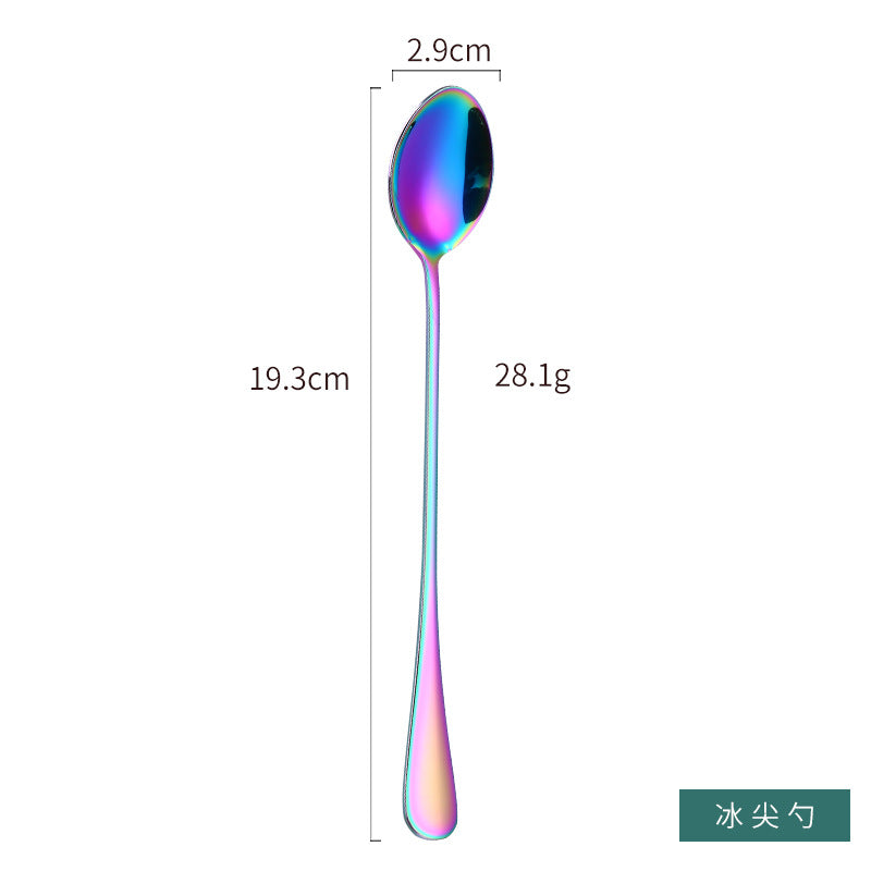 1010 304 stainless steel ice scoop tip round stainless steel stirring spoon cocktail long handle spoon titanium tableware