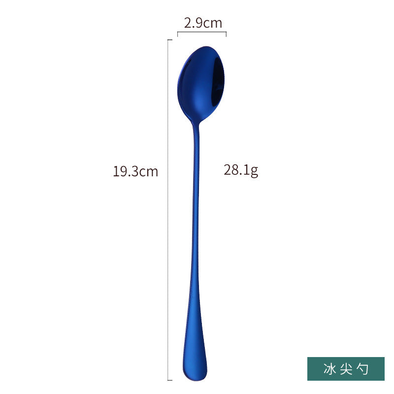 1010 304 stainless steel ice scoop tip round stainless steel stirring spoon cocktail long handle spoon titanium tableware
