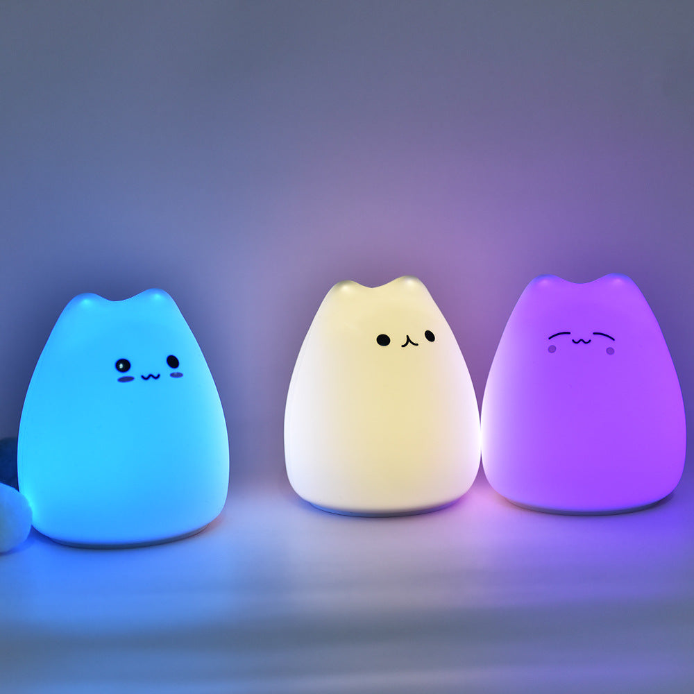 Mini LED colorful silicone small cute cat night light feeding expression lamp kitten expression led custom lOGO