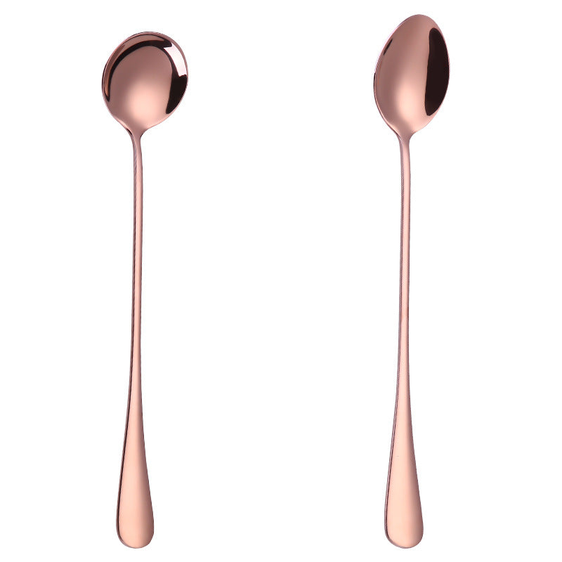 1010 304 stainless steel ice scoop tip round stainless steel stirring spoon cocktail long handle spoon titanium tableware