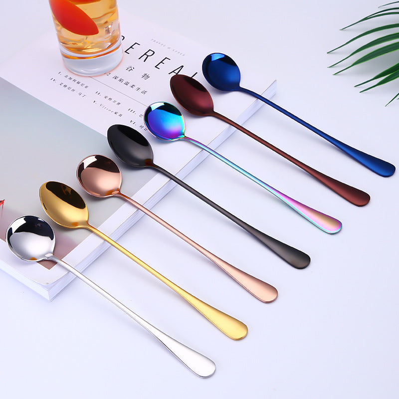 1010 304 stainless steel ice scoop tip round stainless steel stirring spoon cocktail long handle spoon titanium tableware