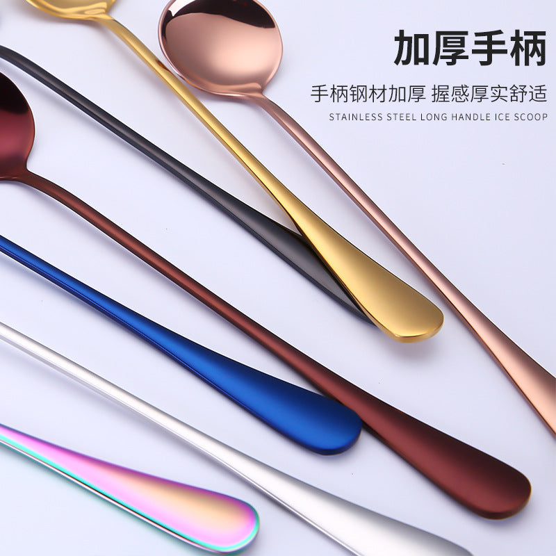 1010 304 stainless steel ice scoop tip round stainless steel stirring spoon cocktail long handle spoon titanium tableware