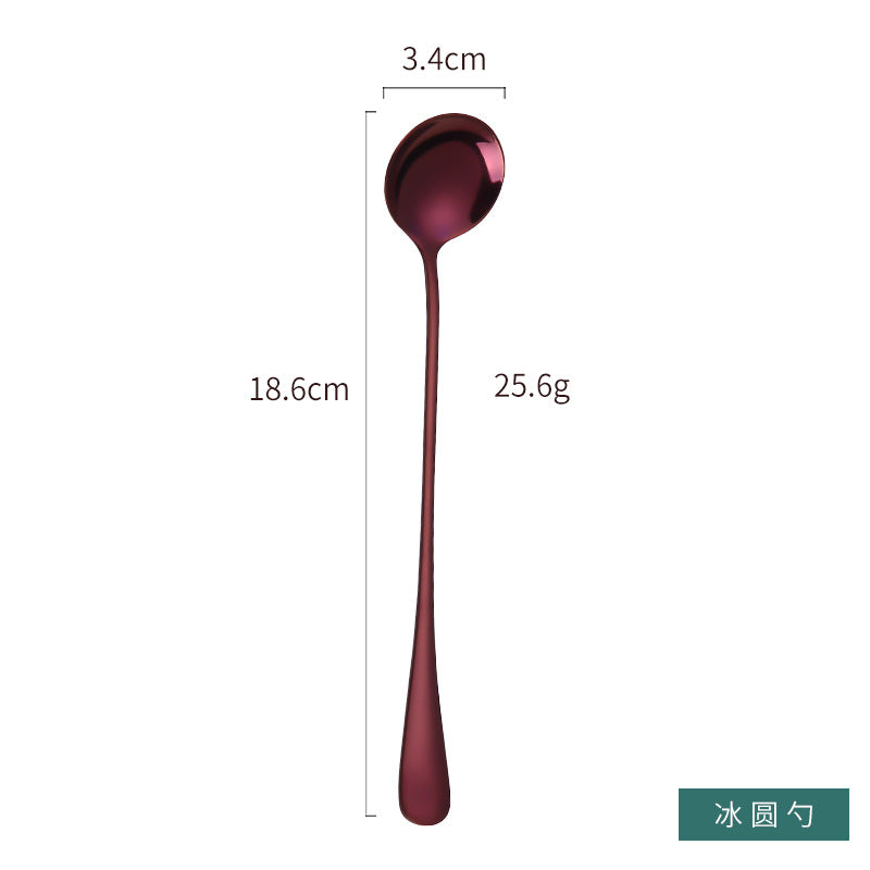 1010 304 stainless steel ice scoop tip round stainless steel stirring spoon cocktail long handle spoon titanium tableware