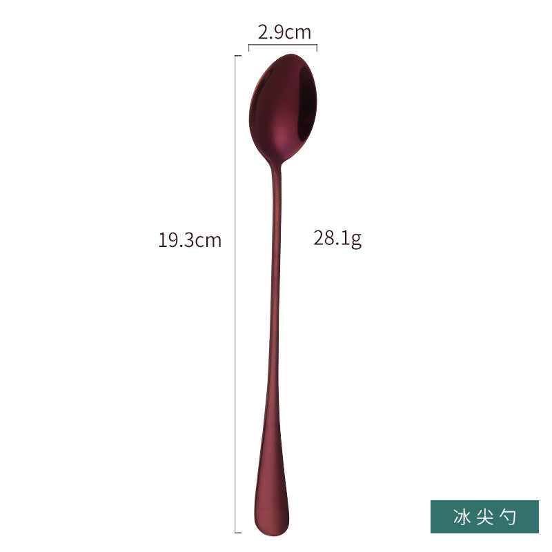 1010 304 stainless steel ice scoop tip round stainless steel stirring spoon cocktail long handle spoon titanium tableware