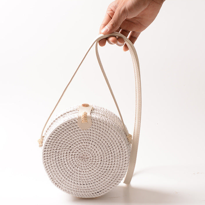 Factory direct supply special sale rattan ins handmade rattan white 20*8PU leather buckle bag
