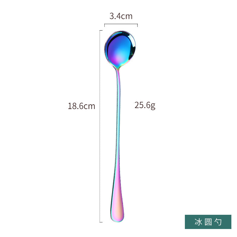 1010 304 stainless steel ice scoop tip round stainless steel stirring spoon cocktail long handle spoon titanium tableware