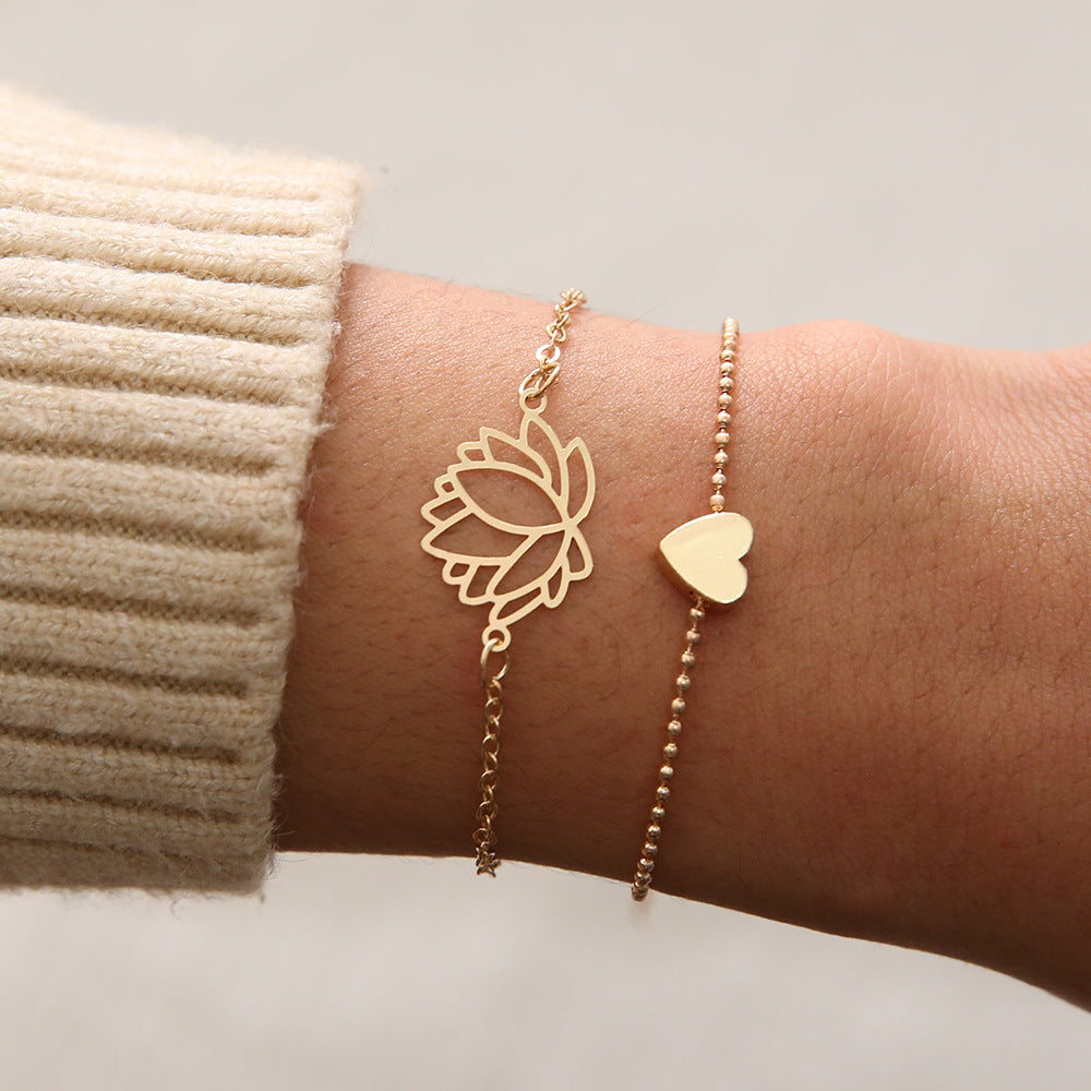 Rinhoo 2019 New Simple Female Personality Hollow Lotus Gold Bracelets Christmas Bangle Gift for Women Classic Trend Jewelry