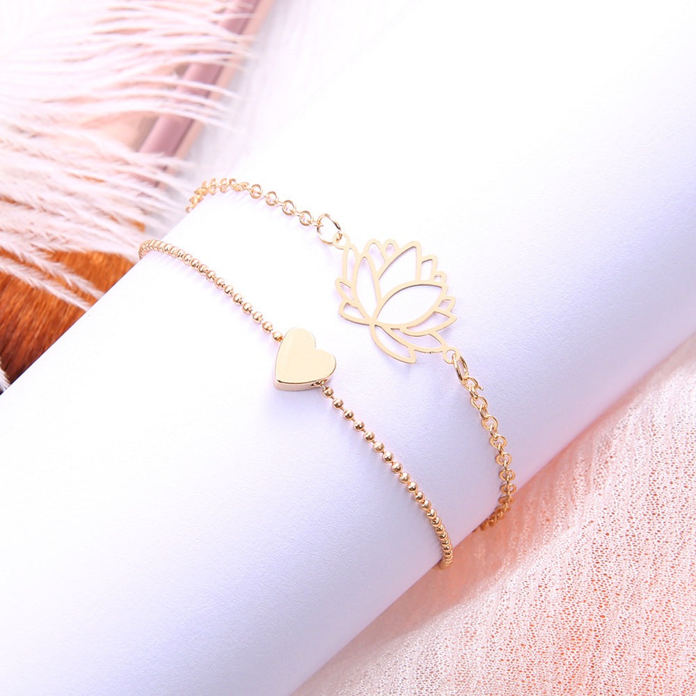 Rinhoo 2019 New Simple Female Personality Hollow Lotus Gold Bracelets Christmas Bangle Gift for Women Classic Trend Jewelry