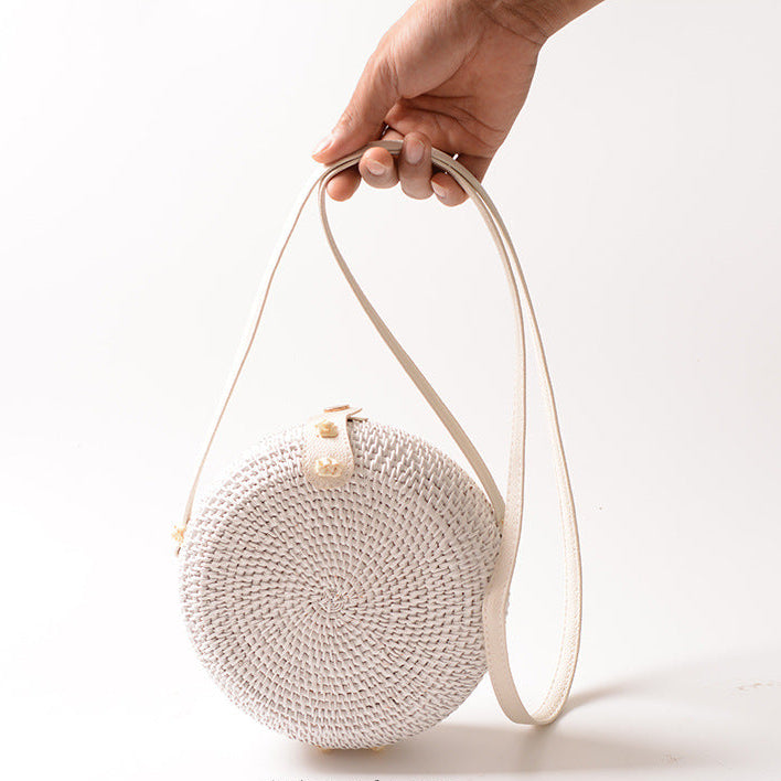 Factory direct supply special sale rattan ins handmade rattan white 20*8PU leather buckle bag