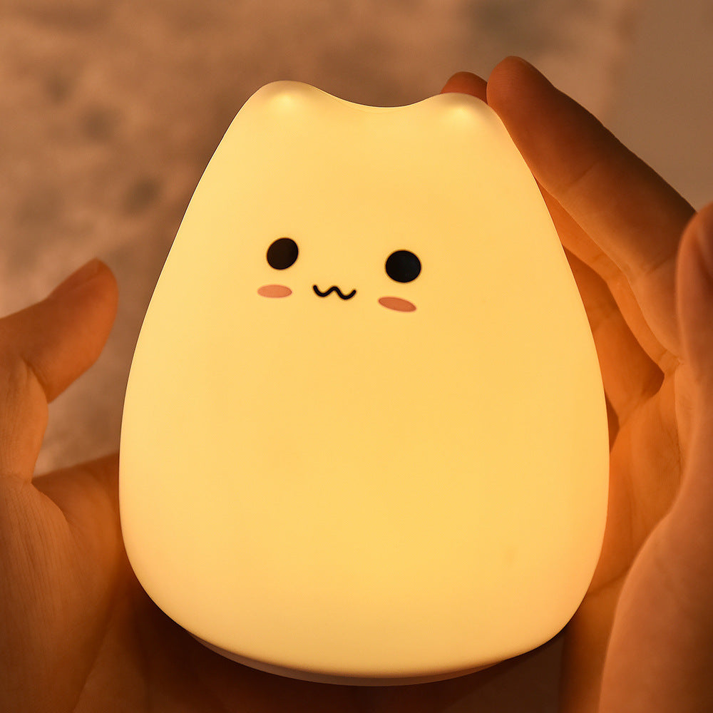 Mini LED colorful silicone small cute cat night light feeding expression lamp kitten expression led custom lOGO