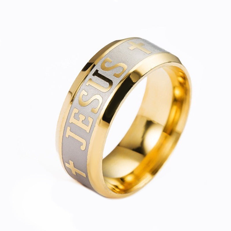 Spot cross-border stainless steel ring for men European and American retro JESUS ring simple titanium steel corrosion ring does not fade