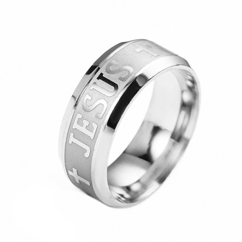 Spot cross-border stainless steel ring for men European and American retro JESUS ring simple titanium steel corrosion ring does not fade