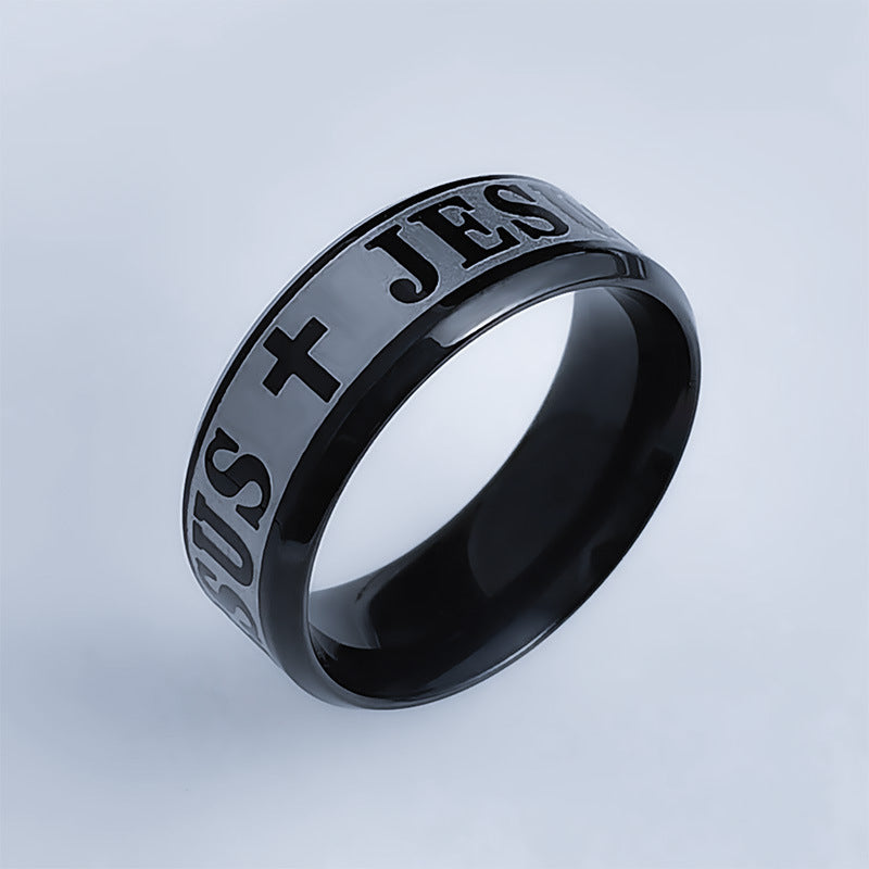 Spot cross-border stainless steel ring for men European and American retro JESUS ring simple titanium steel corrosion ring does not fade