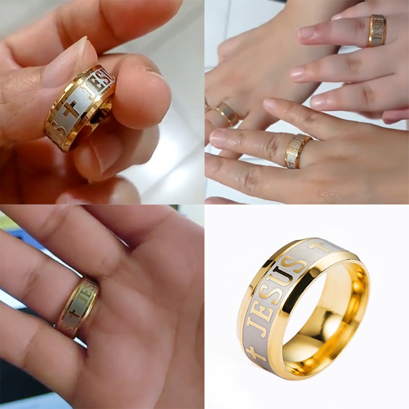 Spot cross-border stainless steel ring for men European and American retro JESUS ring simple titanium steel corrosion ring does not fade