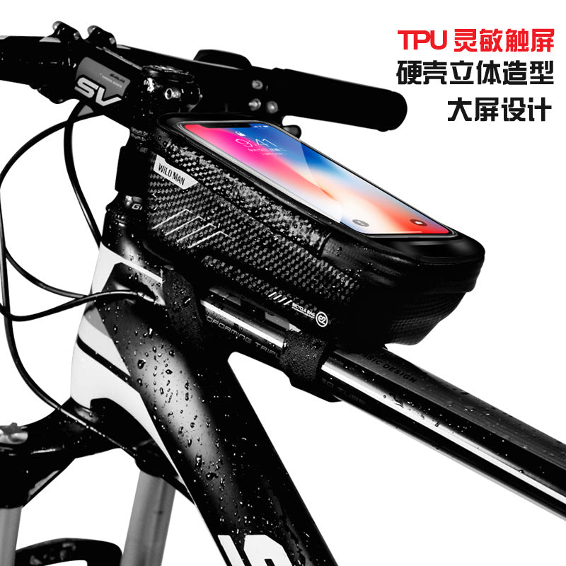 WILD MAN hard shell bicycle bag mountain bike front beam bag upper tube waterproof mobile phone bag saddle bag riding equipment