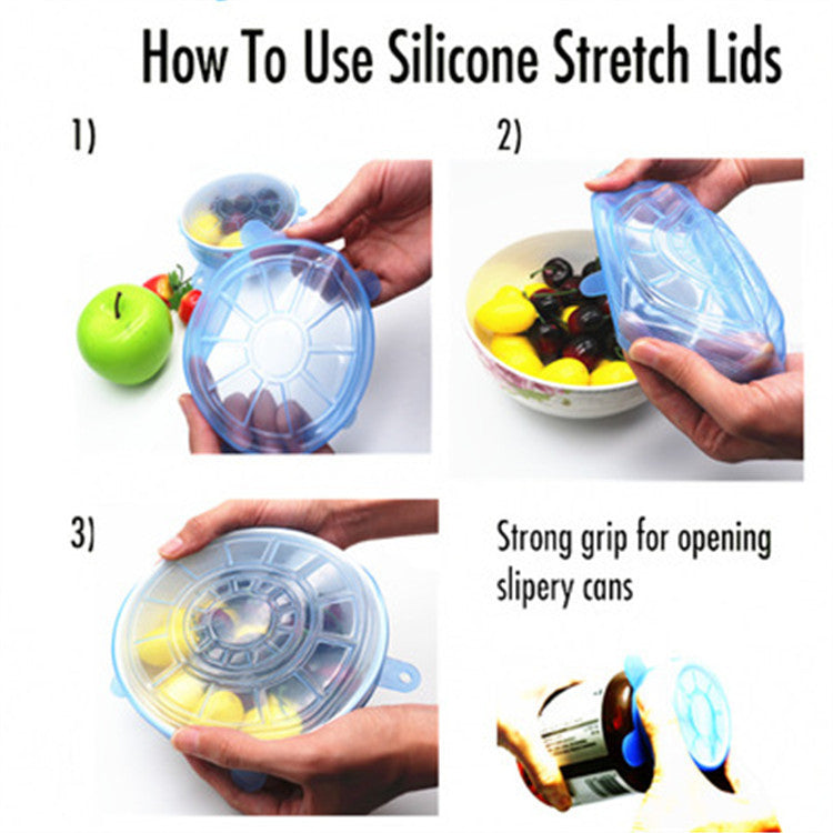 Factory direct silicone fresh-keeping cover Refrigerator sealed silicone fresh-keeping cover 6 sets Transparent round fresh-keeping cover