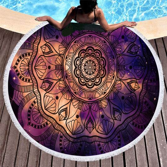 Microfiber round beach towel celebrity style European and American style printed beach towel fringed swimming pool sunscreen shawl