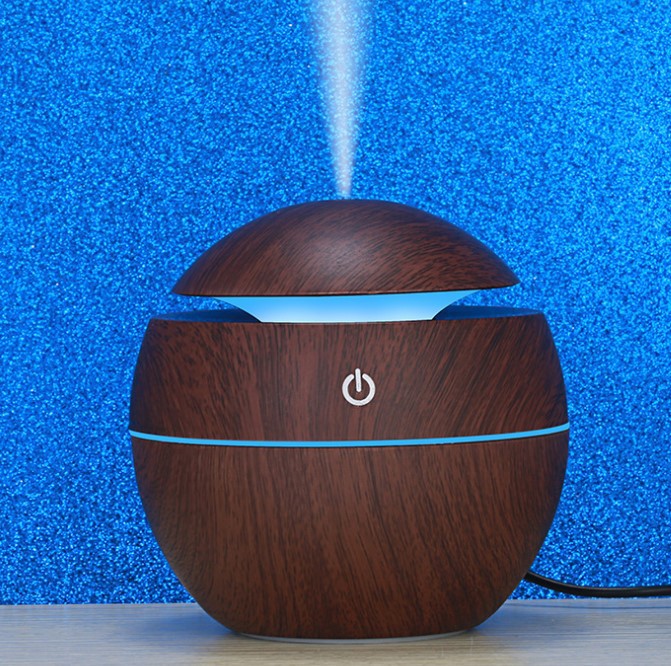 Direct USB Amazon Explosive Small Ball Colorful Light Humidifier Mini Wood Grain Round Aroma Diffuser