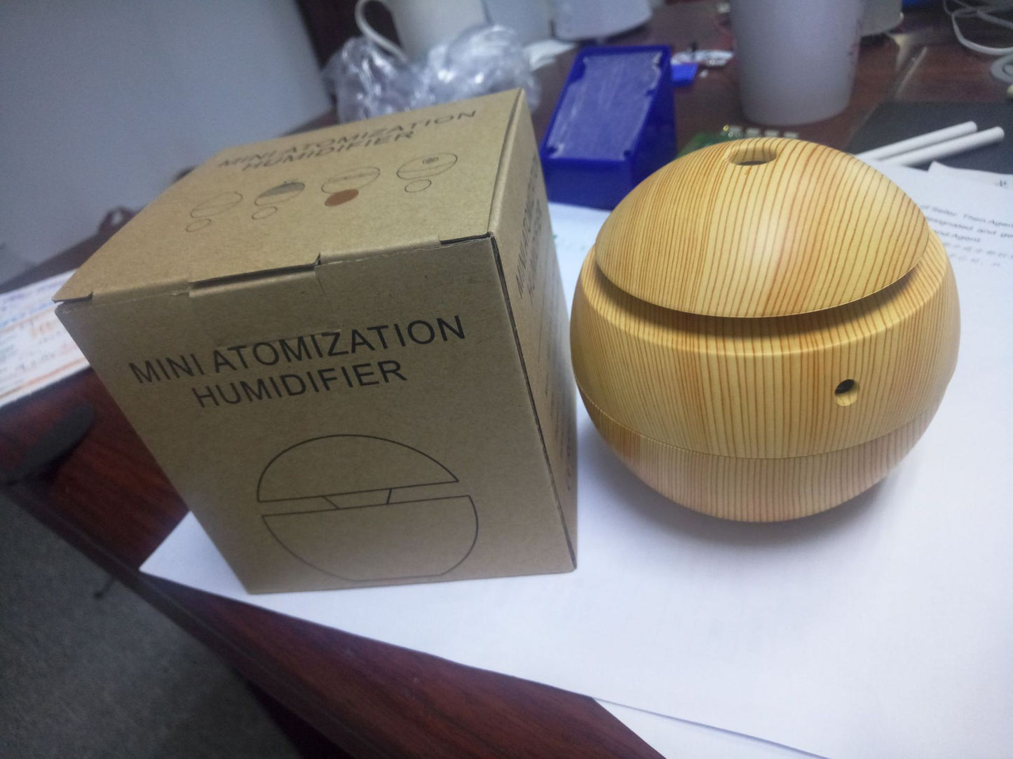 Direct USB Amazon Explosive Small Ball Colorful Light Humidifier Mini Wood Grain Round Aroma Diffuser