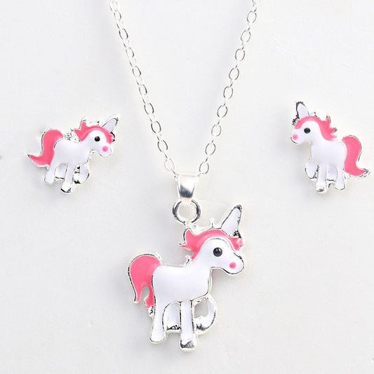 3PCS/Set Unicorn Jewelry Sets Cute Earrings Necklaces for Women Girl Animal Decorations Kits Gifts Wedding Party