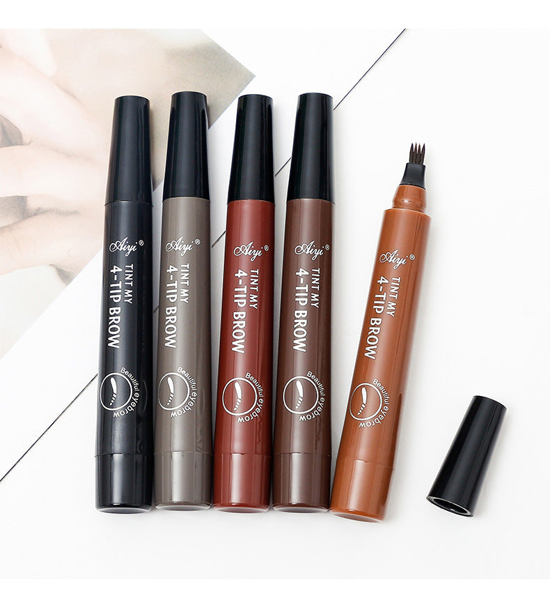 Cross-border hot sale Korean version of the four-claw liquid eyebrow pencil four-head bifurcated water eyebrow pencil waterproof and sweat-proof lasting non-marking