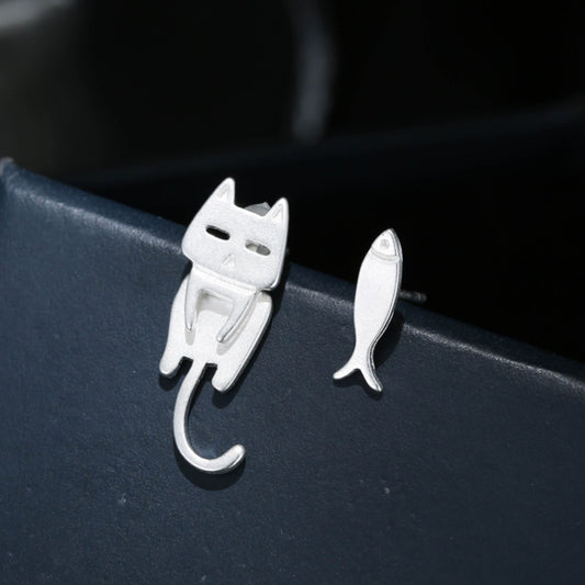 Prevent Allergy 100% 925 Sterling Silver Cat Fish Stud Earrings For Women Gift Hypoallergenic Sterling-silver-jewelry