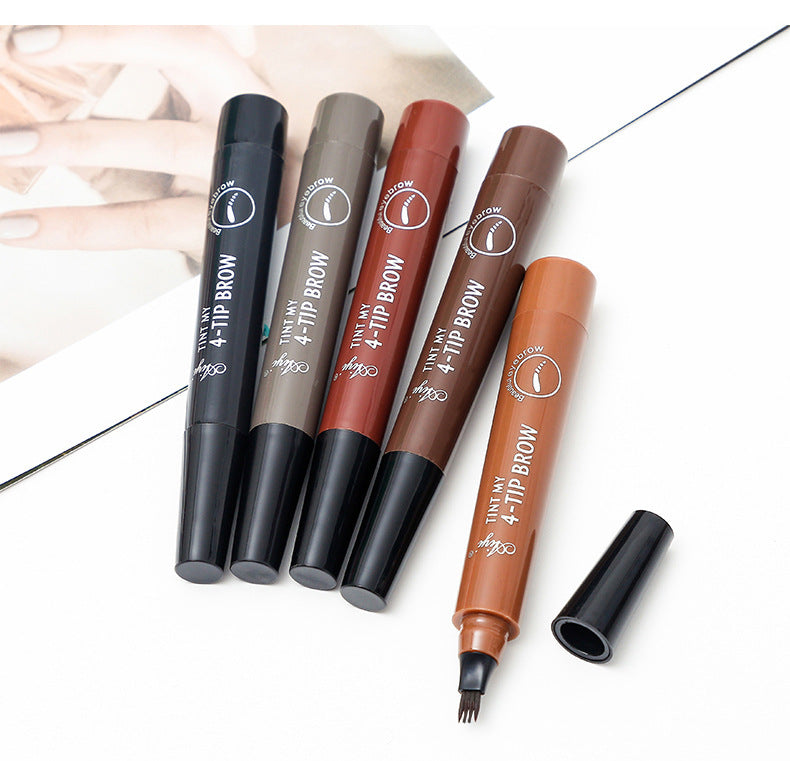 Cross-border hot sale Korean version of the four-claw liquid eyebrow pencil four-head bifurcated water eyebrow pencil waterproof and sweat-proof lasting non-marking