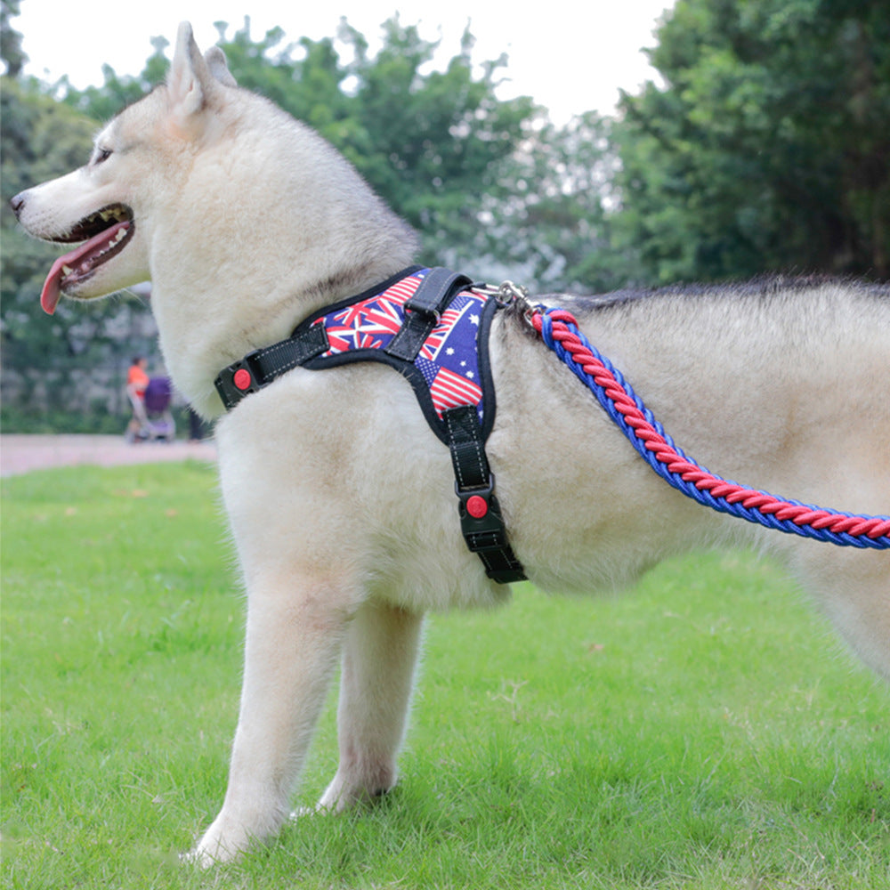 Amazon explosion-proof red pet chest harness for medium and large dogs breathable vest type traction rope nylon reflective dog rope