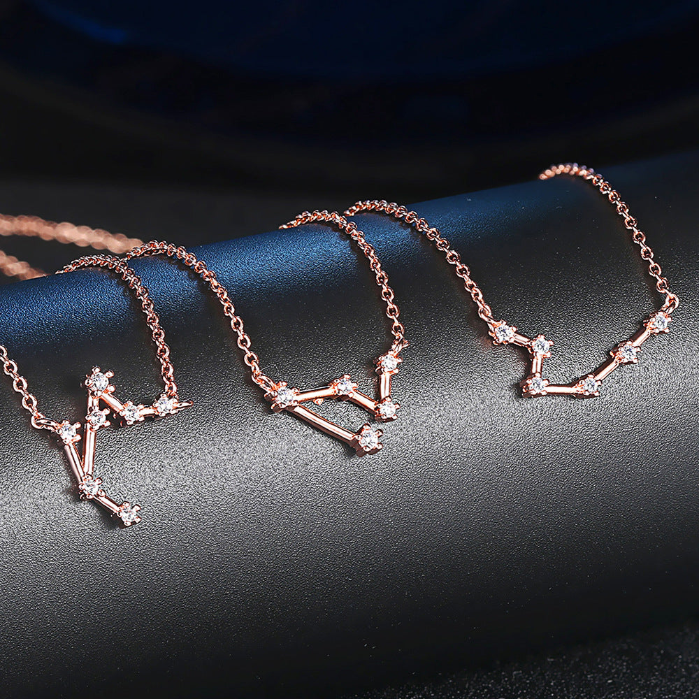 Ozy Moon fashion simple twelve constellation clavicle necklace with zircon and rose gold plated cross-border explosive accessories wholesale